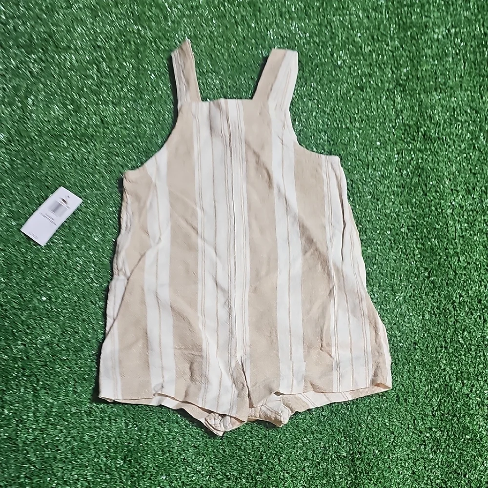 Old Navy Beige and White Striped Baby Romper 6-12M
